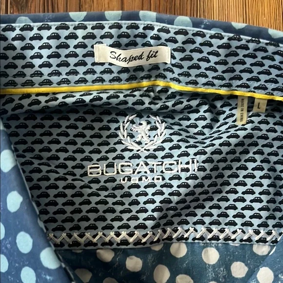Bugatchi Blue Polka Dot Men's Shirt sz L - Picture 2 of 5